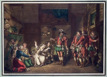 Armand de Gontault, baron av Biron (1524-92), död, graverad av Jean Baptiste Morret (fl.1790-1820), 1792 (färgad litografi)